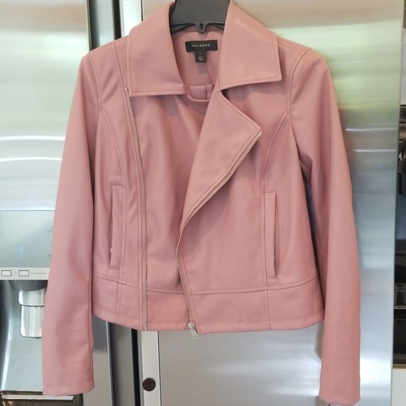 💕HALOGEN💕 Dusty Rose Faux Leather Moto Jacket S - Picture 6 of 7